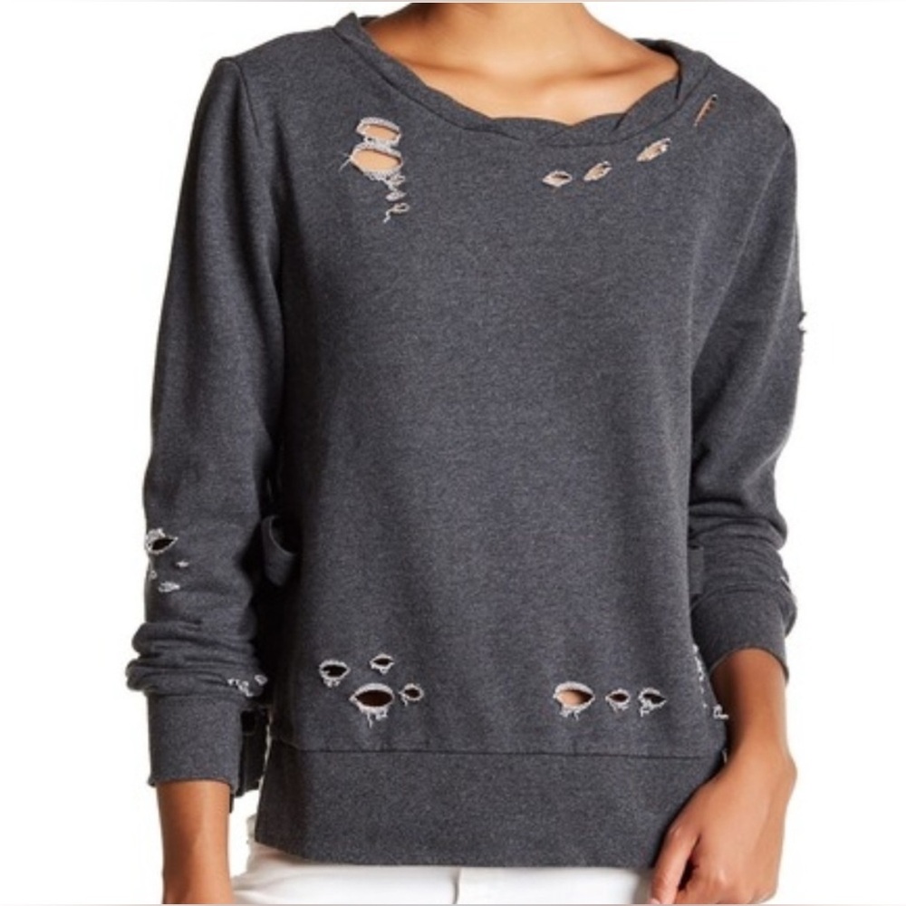 NEW Romeo and Juliet Heather Charcoal Distressed Side Tie Cotton Sweatshirt
